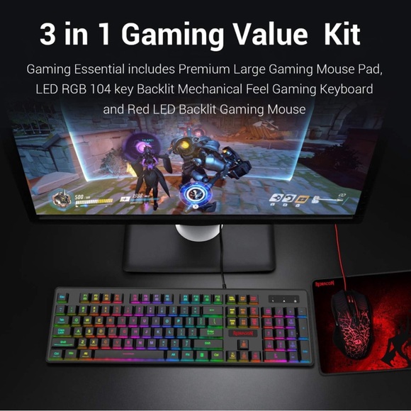 Redragon S107 Gaming Essentials 3-in-1 Set Keyboard/Mouse/Mouse new sealed - Picture 2 of 9